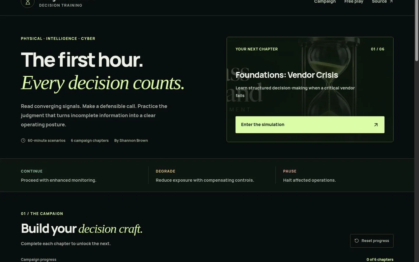 Actual Hourglass Command mission-selection screen